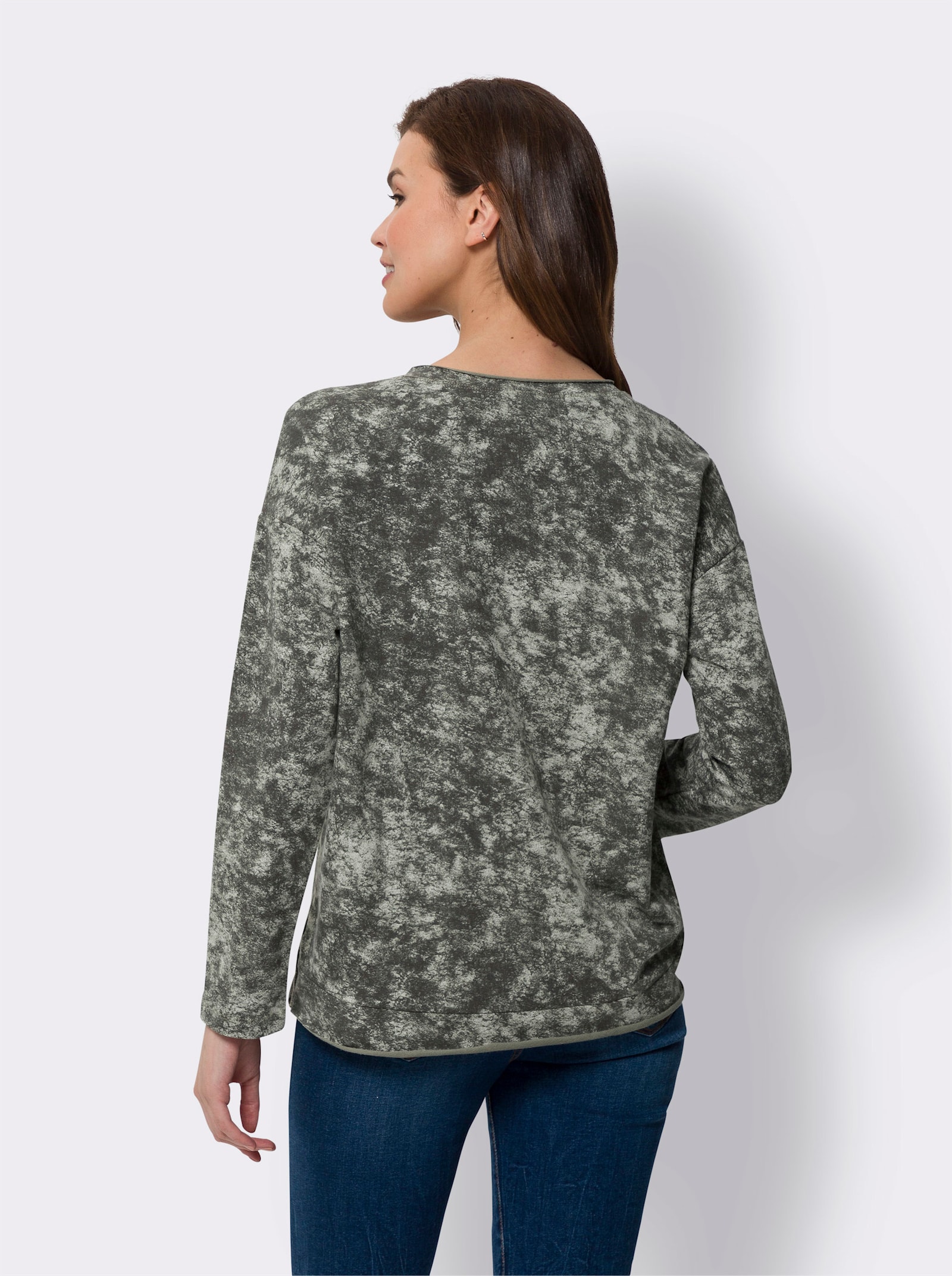 heine Sweatshirt mit Rollkanten - khaki-bedruckt