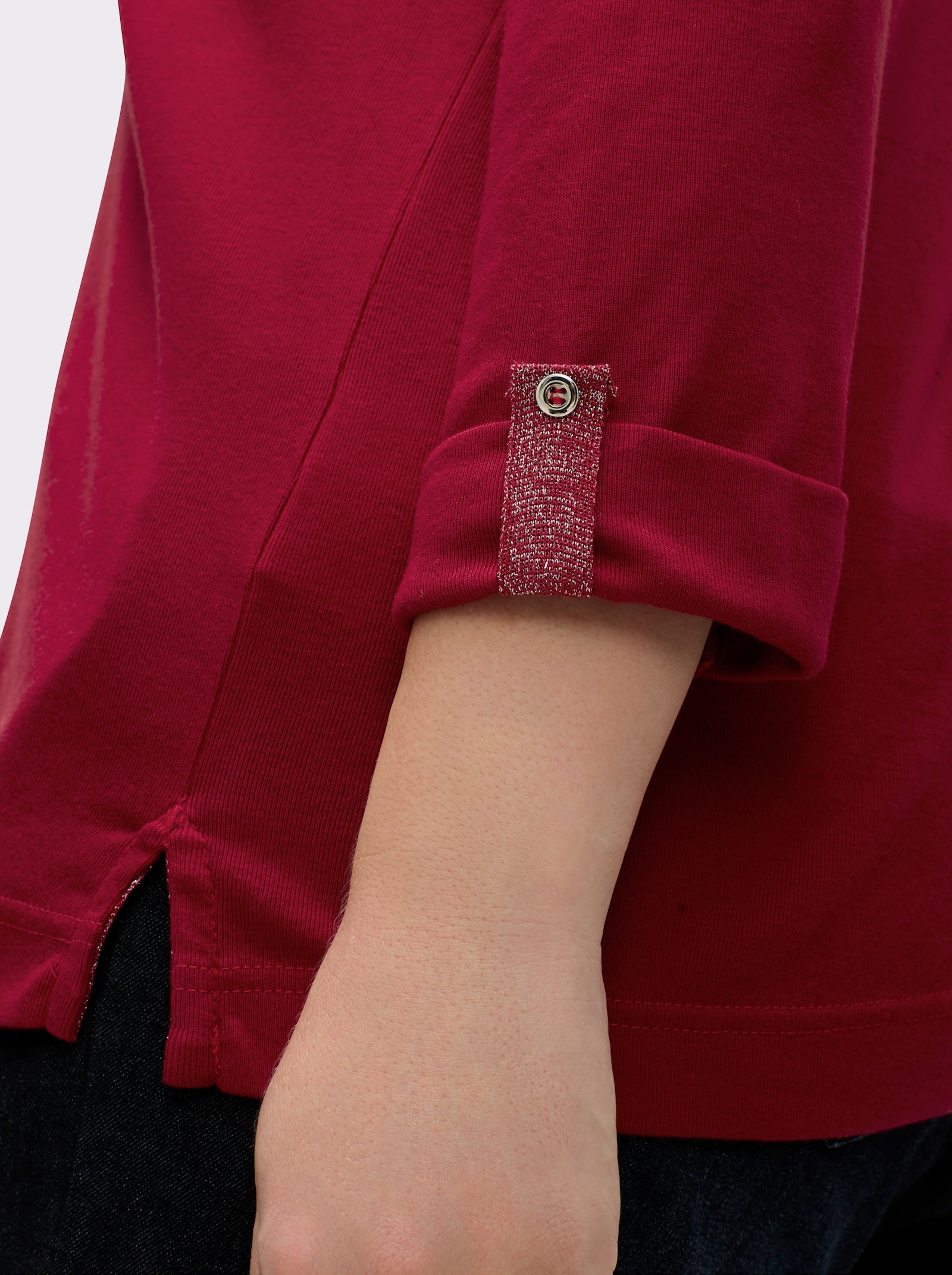 3/4-Arm-Shirt mit Glitzer-Details - dunkelrot
