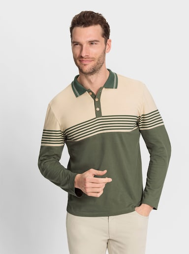 Marco Donati Langarm-Poloshirt mit flachem Strickkragen - khaki-sand
