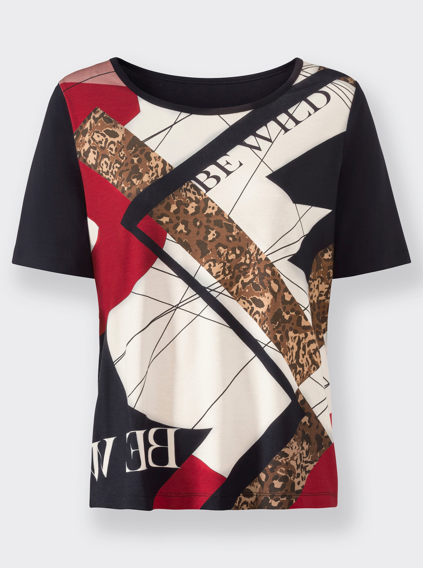 Kurzarmshirt im Muster-Mix - schwarz-ecru-bedruckt