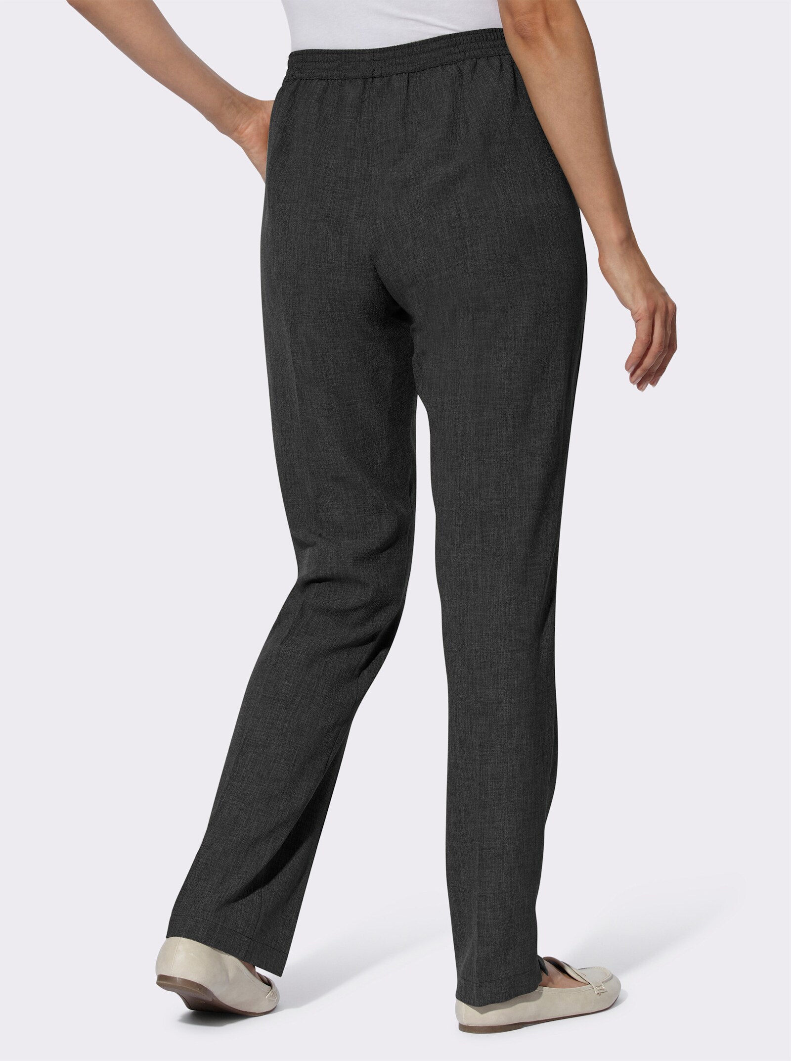 Comfortbroek met comfortband achter - grafiet gemêleerd + grafiet gestreept