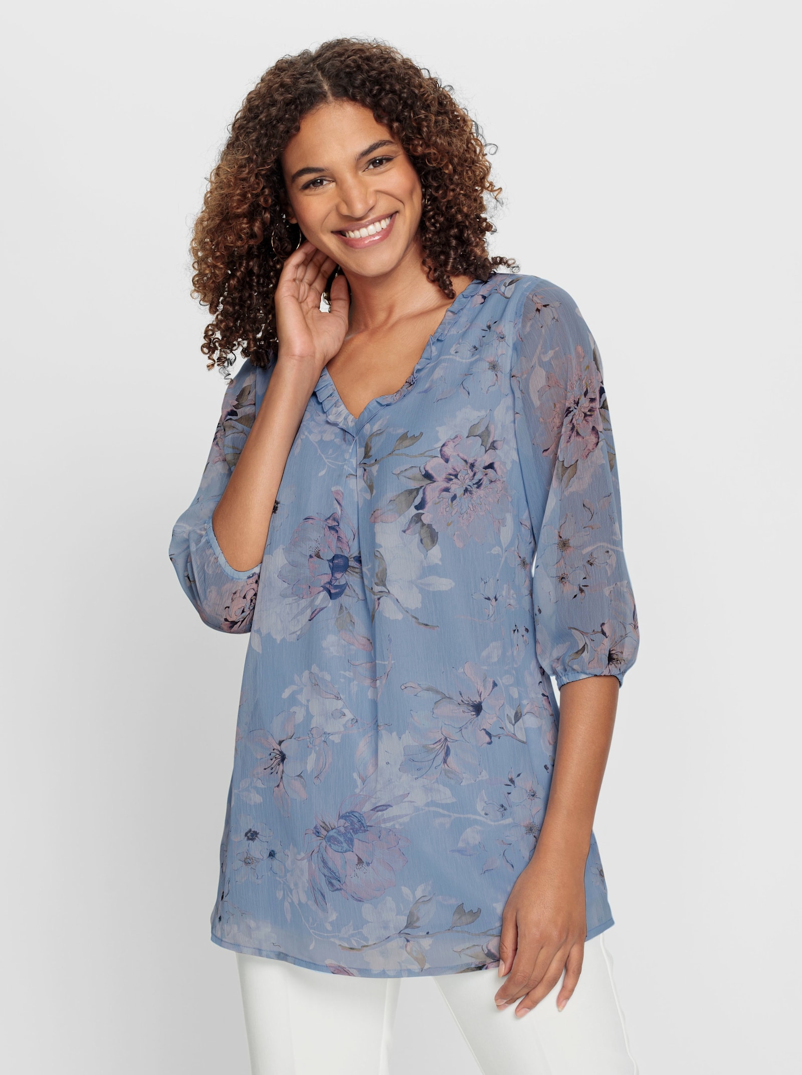 Tunika mit Rüschen-Verzierung - bleu-bedruckt