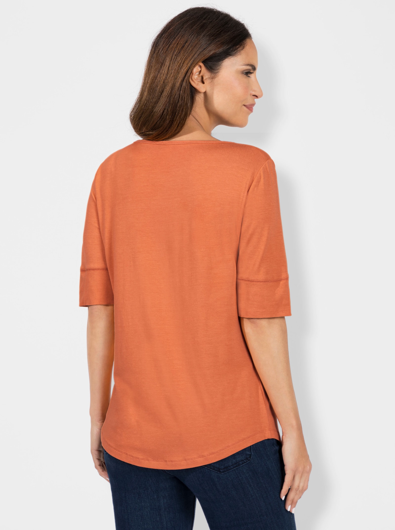 T-shirt met dubbellaagse mouwboordjes - papaya