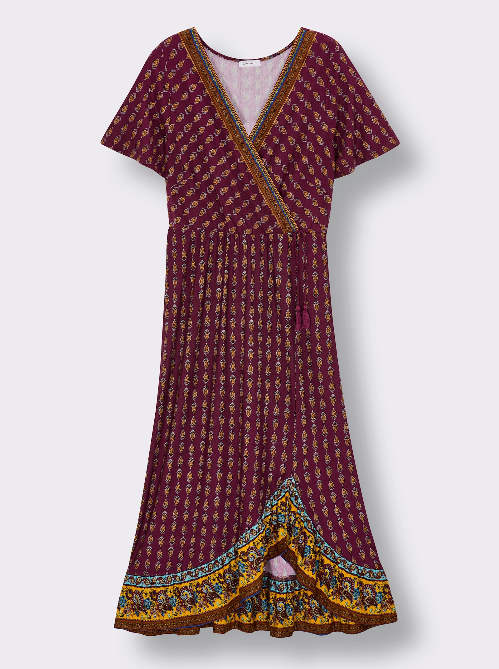 sheego Druckkleid in Wickeloptik - bordeaux-burgund-bedruckt