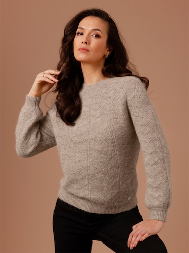 CREATION L PREMIUM Ajourpullover mit Alpakawolle - ecru-sesam