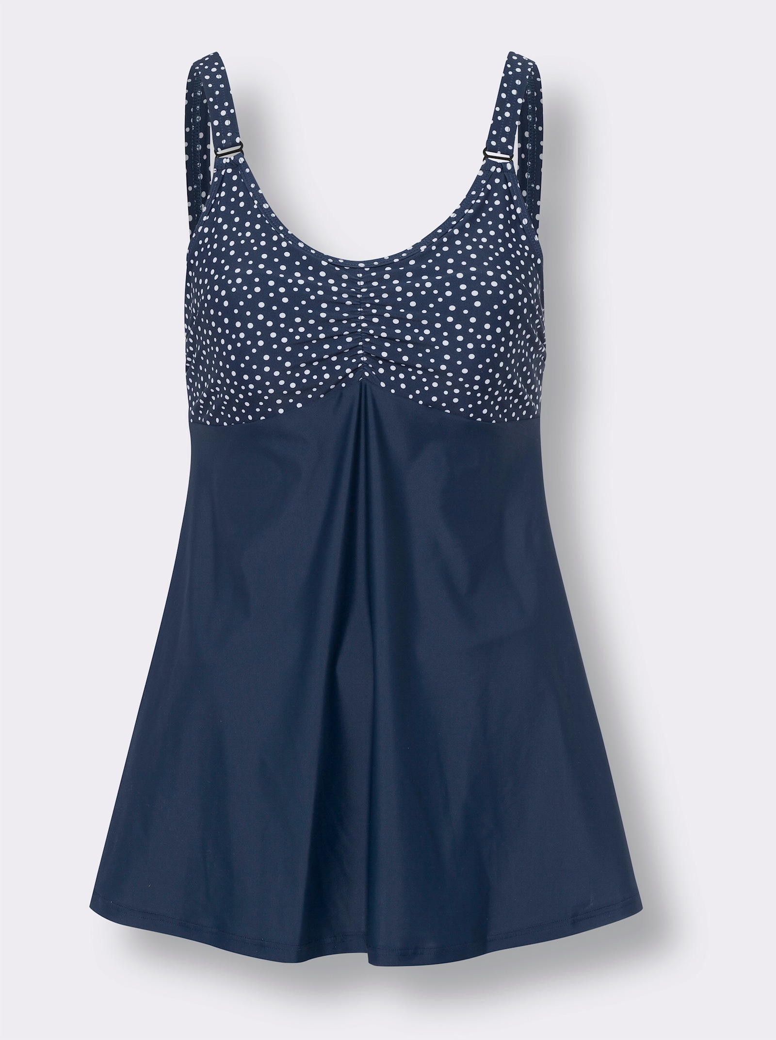 Badeanzug in Kleidchen-Form mit Raffung - dunkelblau-weiß-bedruckt