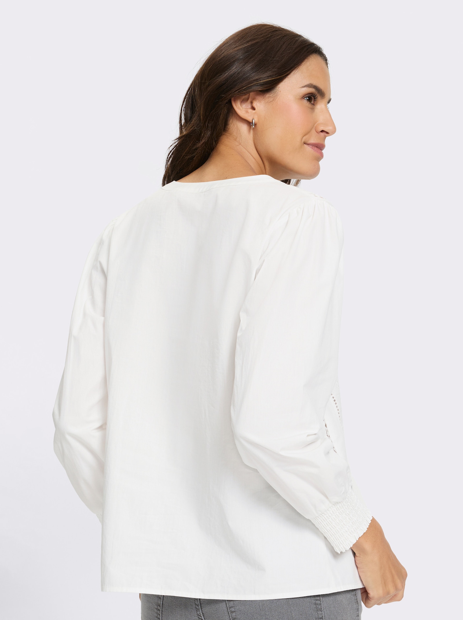 Baumwollbluse mit gesmoktem Saum - ecru