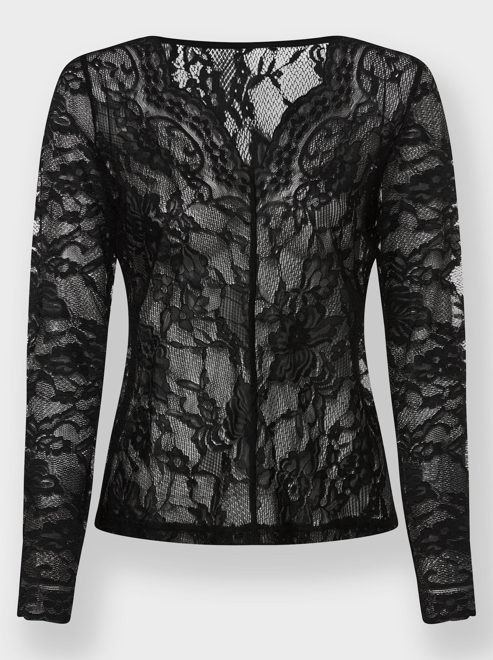 heine Spitzenshirt mit Wellenkante - schwarz