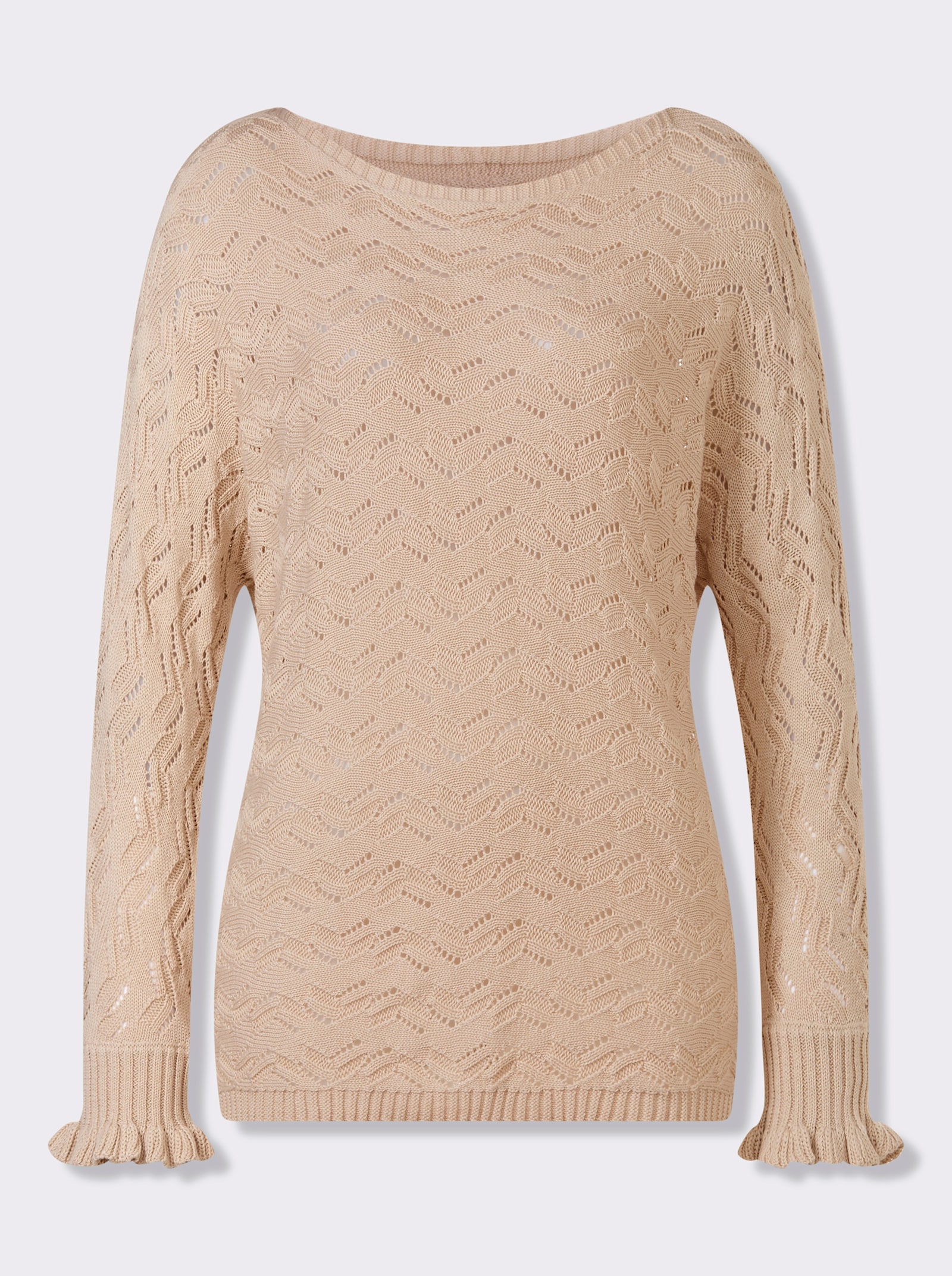 heine Ajourpullover mit Volants am Ärmel - sand