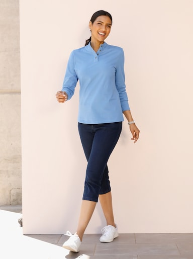 Stehkragenshirt - mittelblau
