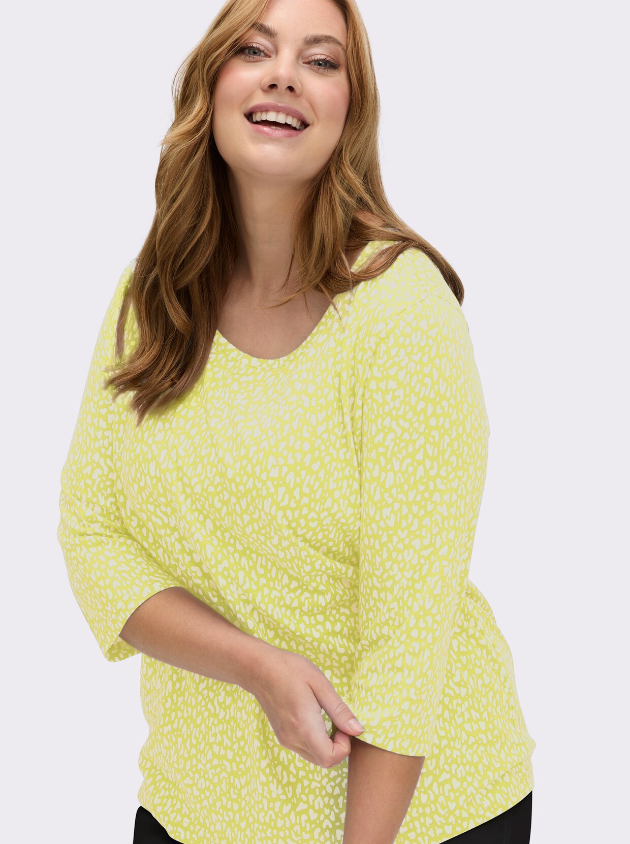 3/4-Arm-Shirt mit Minimal-Druck - weiß-limone-bedruckt