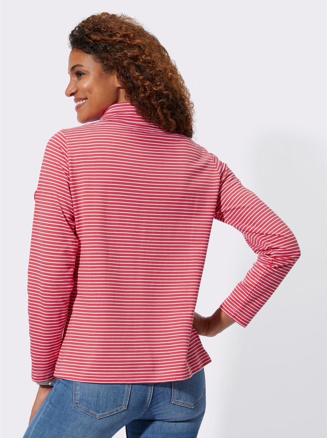 Sweatshirt - langoustine/wit gestreept
