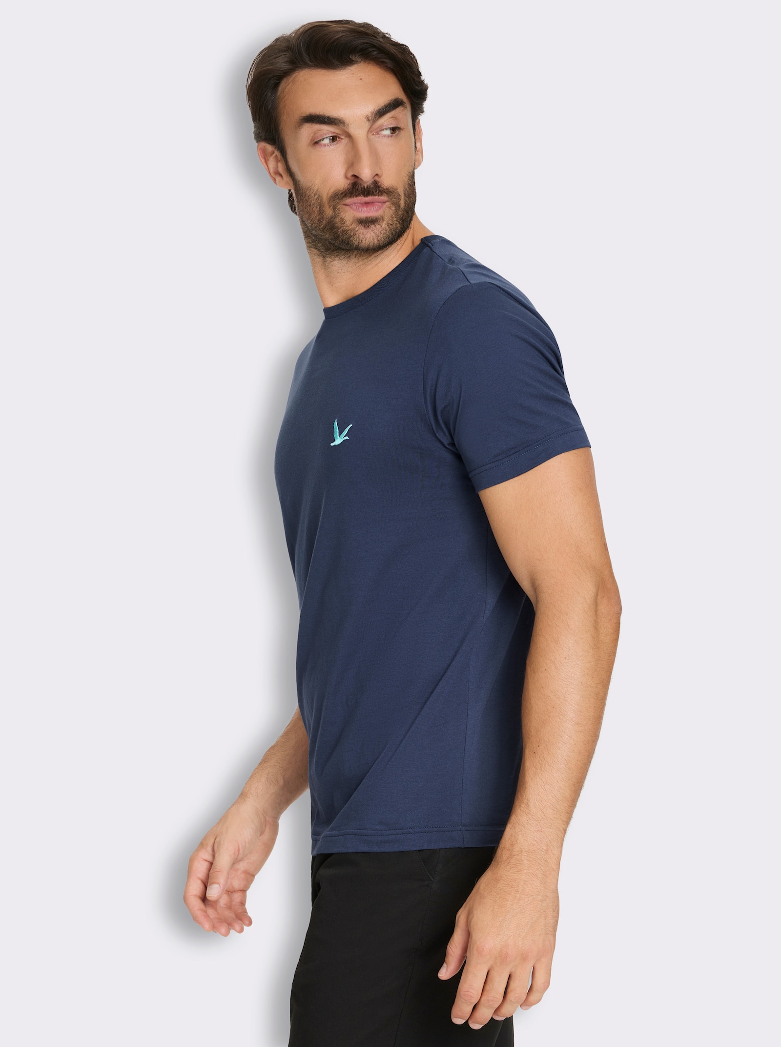 T-Shirt im 3er-Pack - dunkelblau + steingrau + aquamarin