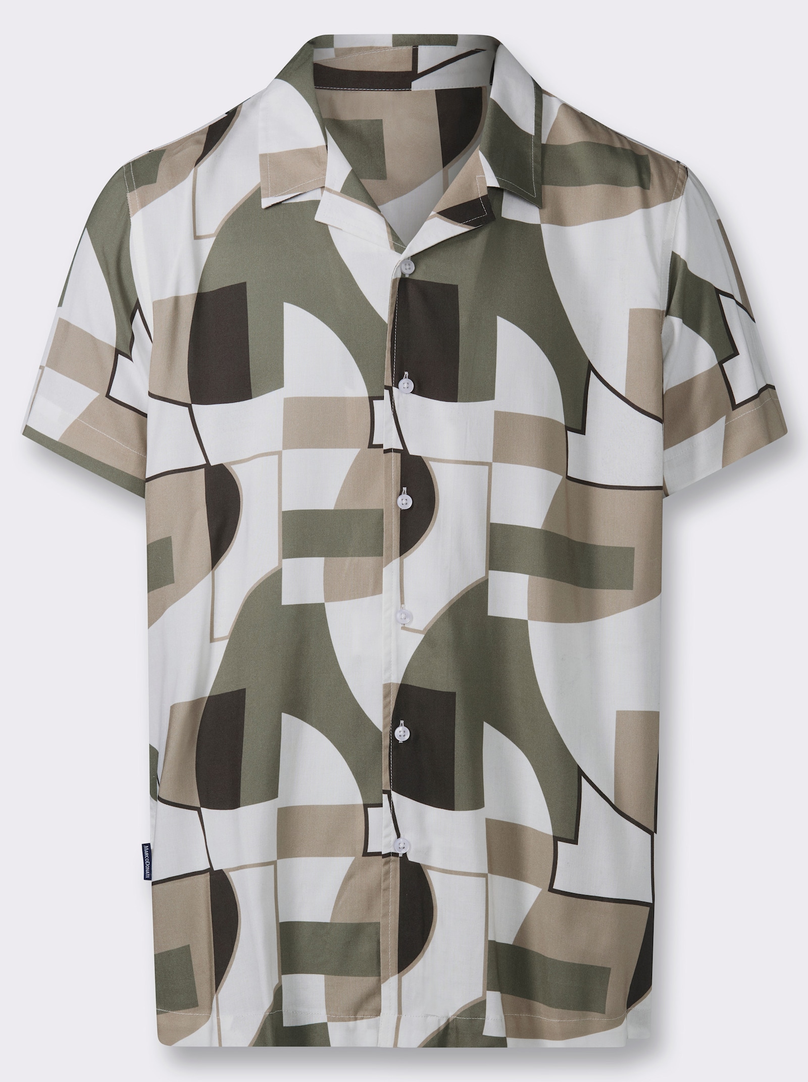 Marco Donati Kurzarmhemd aus reiner Viskose, Digital-Print - ecru-khaki-gemustert