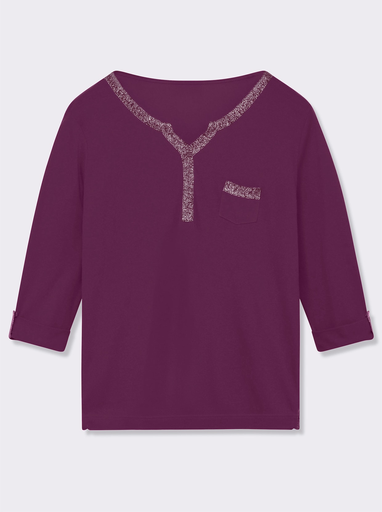 3/4-Arm-Shirt mit Glitzer-Details - brombeer
