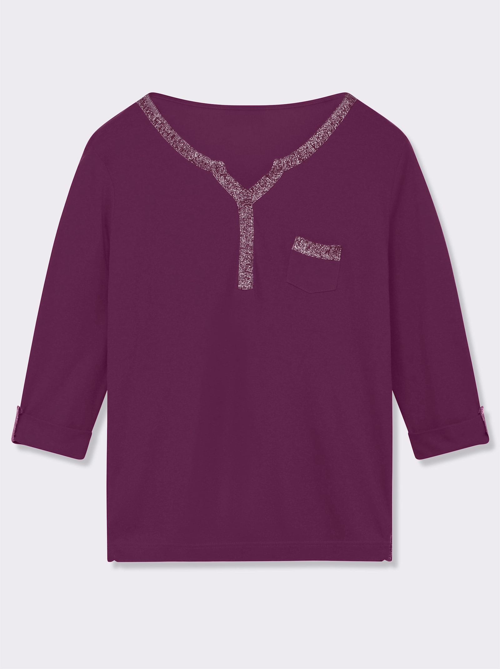 3/4-Arm-Shirt mit Glitzer-Details - brombeer