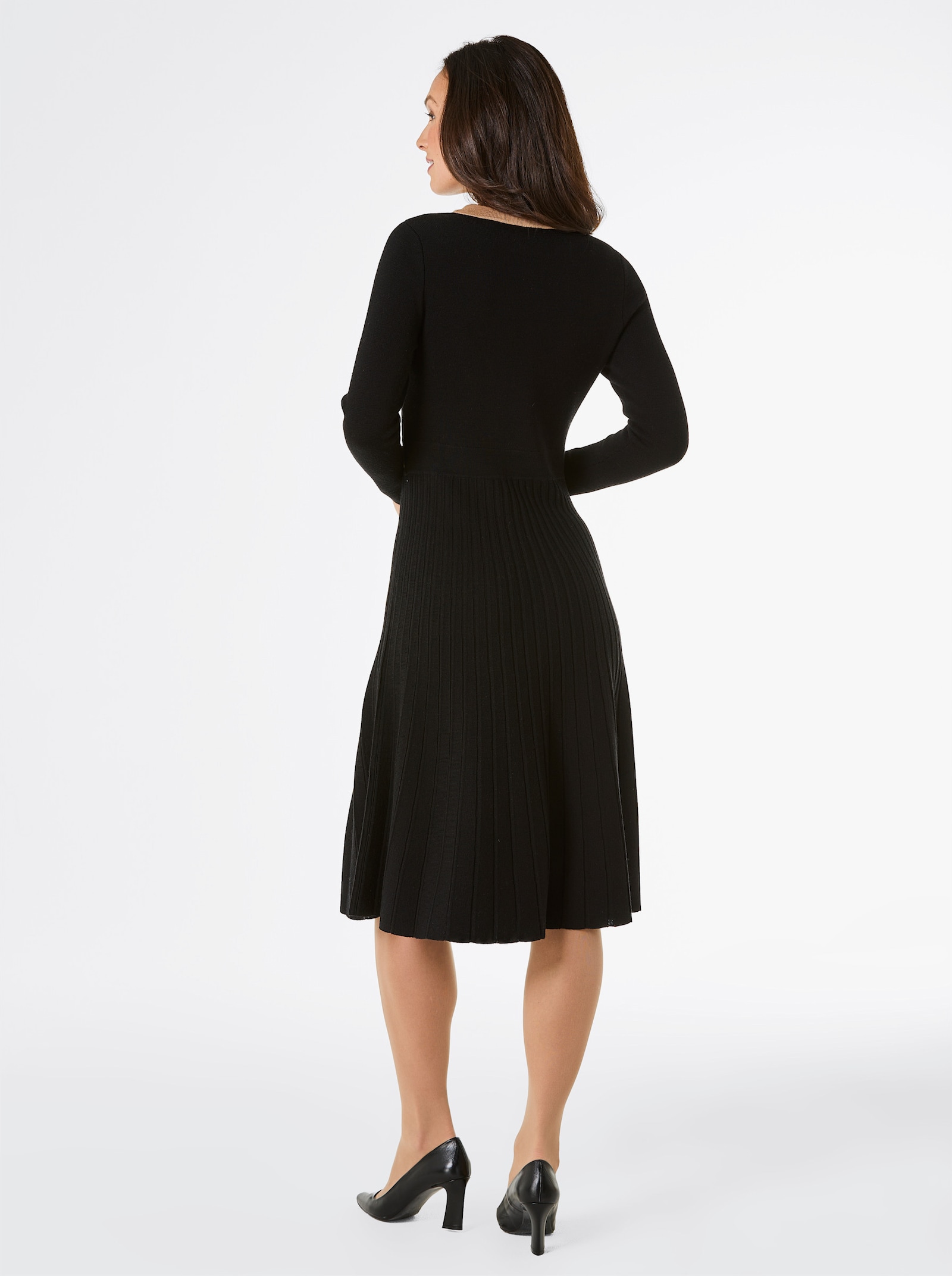 CREATION L PREMIUM Strickkleid aus Merinowolle - schwarz-camel-gemustert