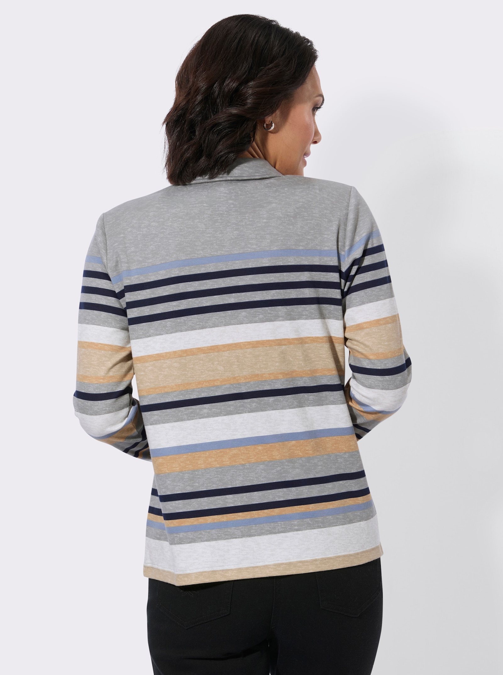 Poloshirt mit Druckknöpfen - grau-taubenblau-geringelt