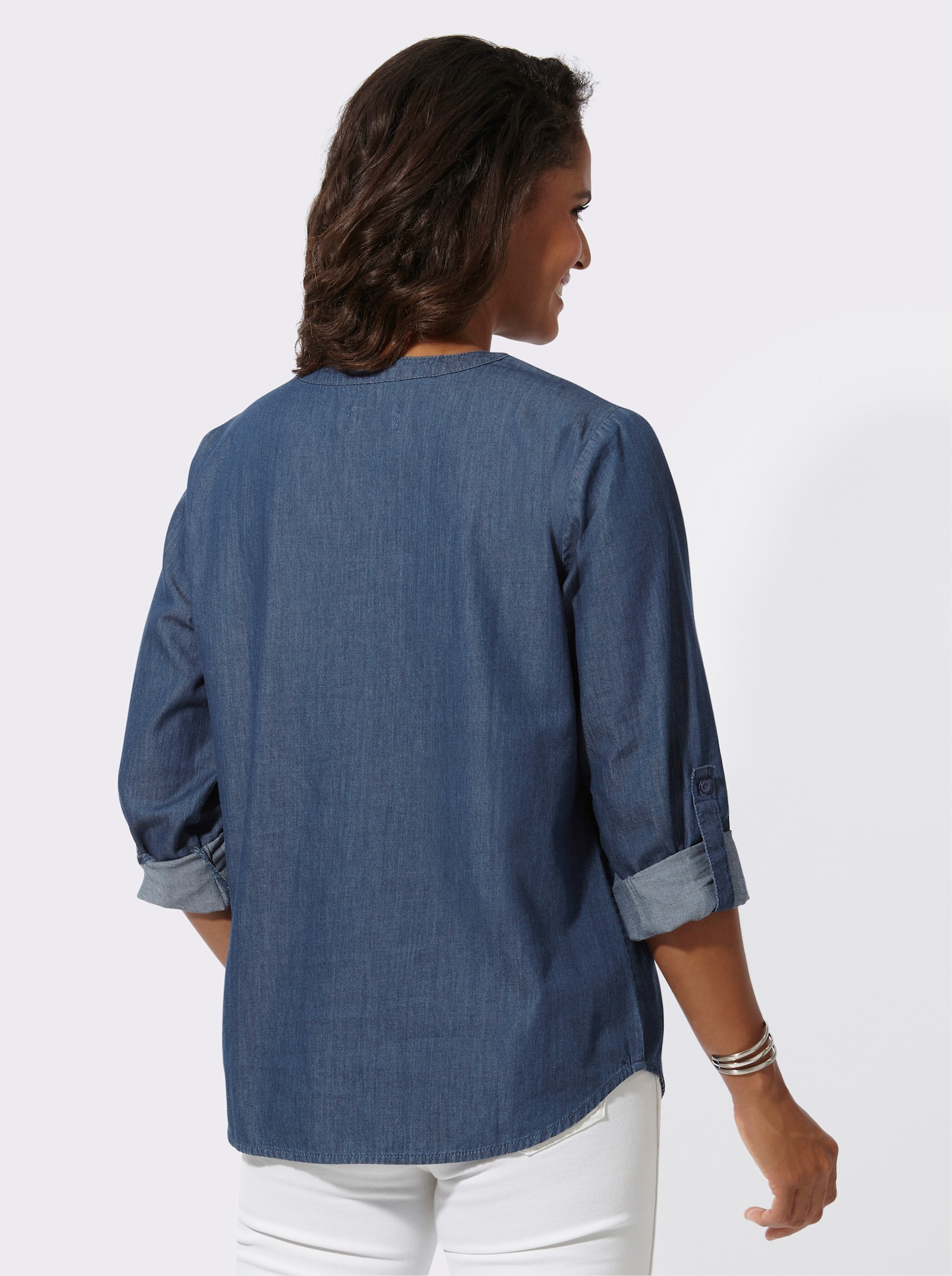 Jeanstunika mit abgerundetem Saum - blue-stone-washed