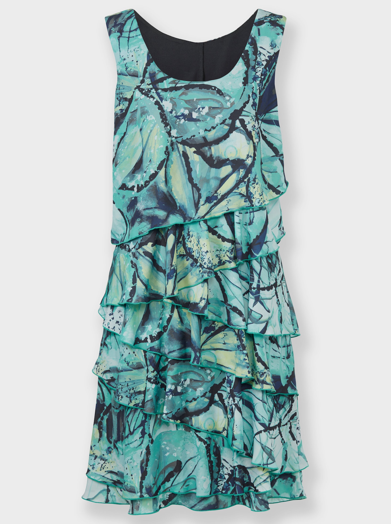 Volán.šaty vrstvený vzhľ. - Oceánovo-námornícka modrá potlač