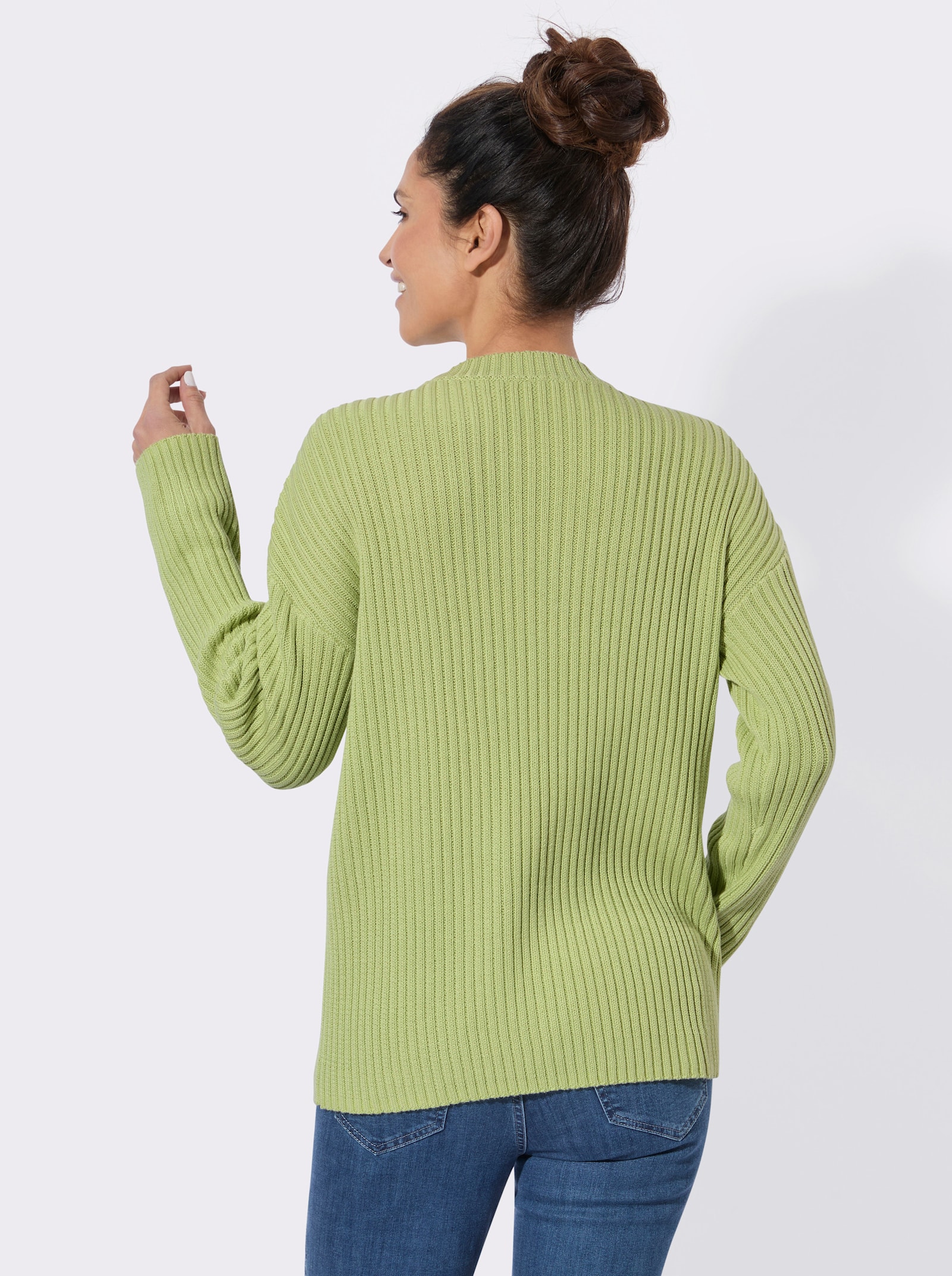 Rundhalspullover mit Zopfmuster - pistazie