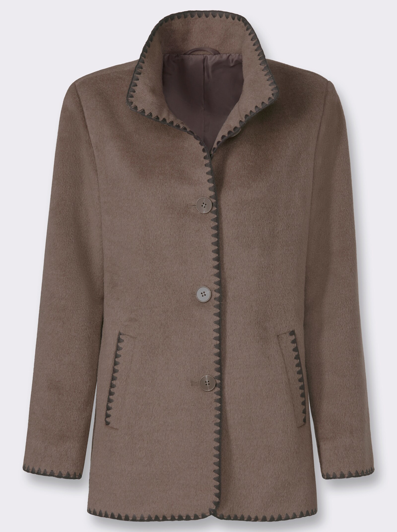 Jacke in flauschiger Woll-Optik - taupe-meliert