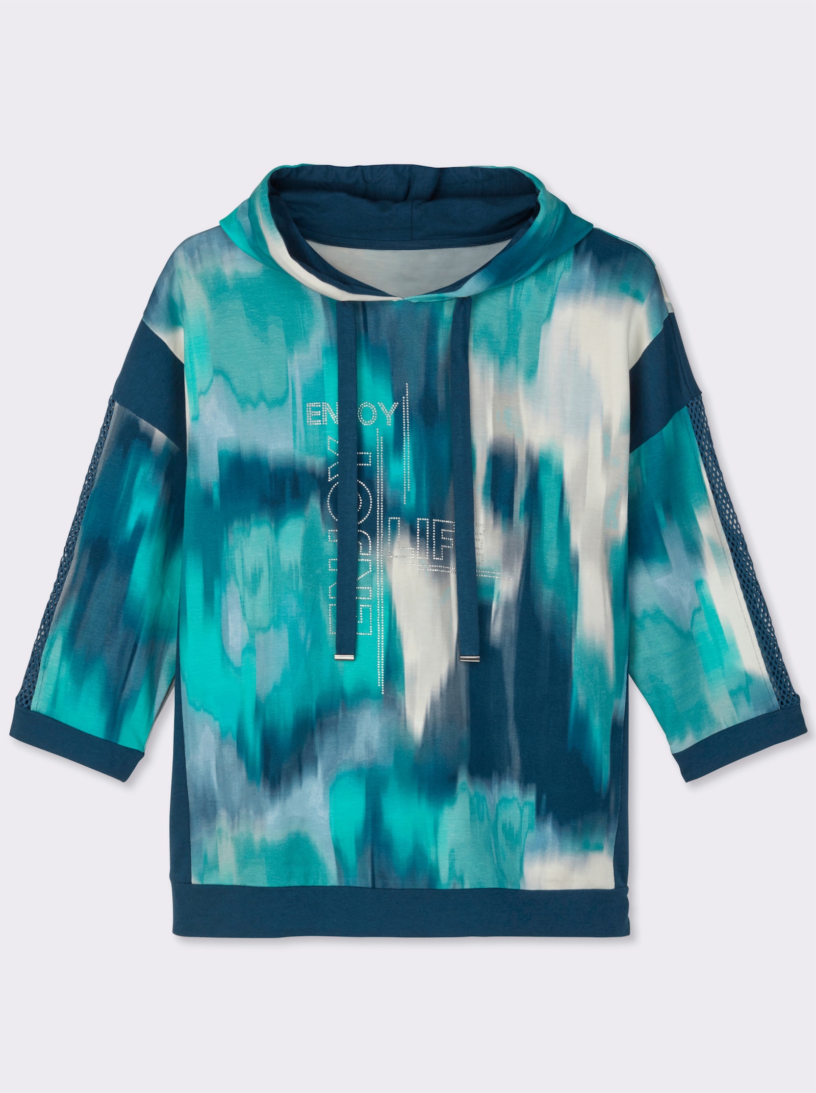 Sweatshirt mit Kontrast-Einsätzen - salbei-dunkelblau-bedruckt