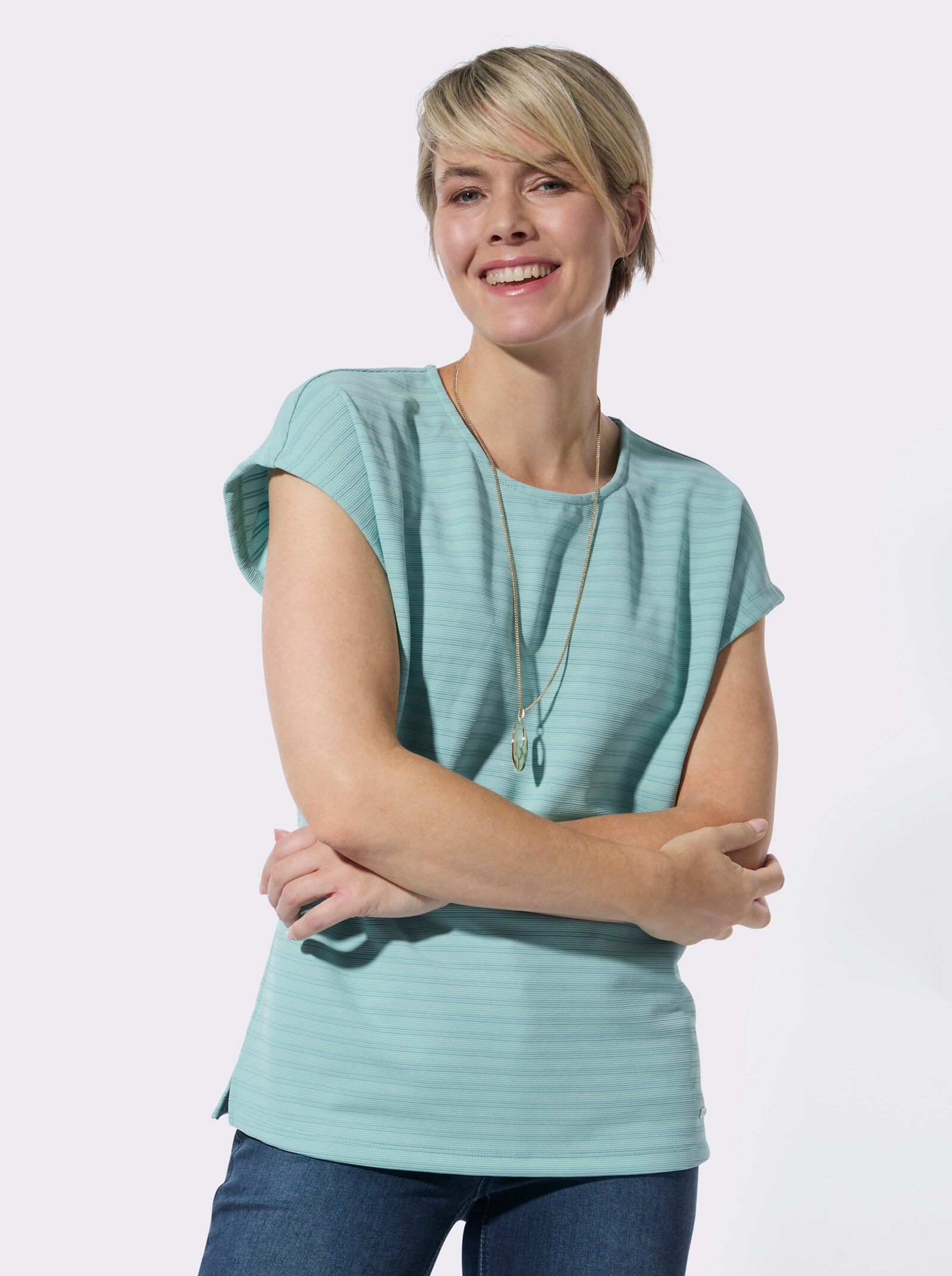 Rundhalsshirt mit Jacquardmuster - mint