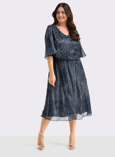sheego Chiffonkleid mit Volant-Details - tiefblau-bleu-gemustert
