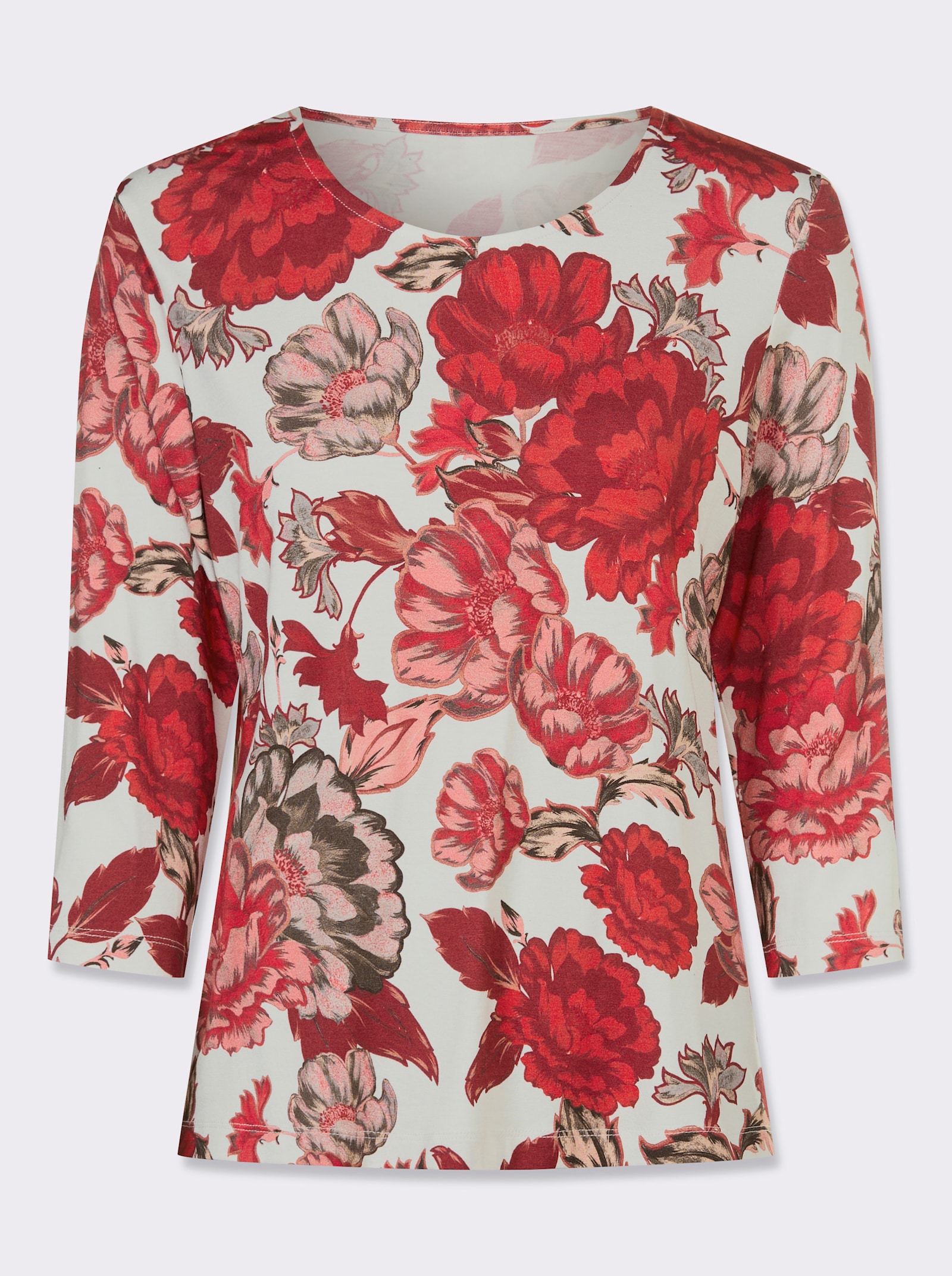 Shirt met ronde hals en viscose - ecru/rood bedrukt