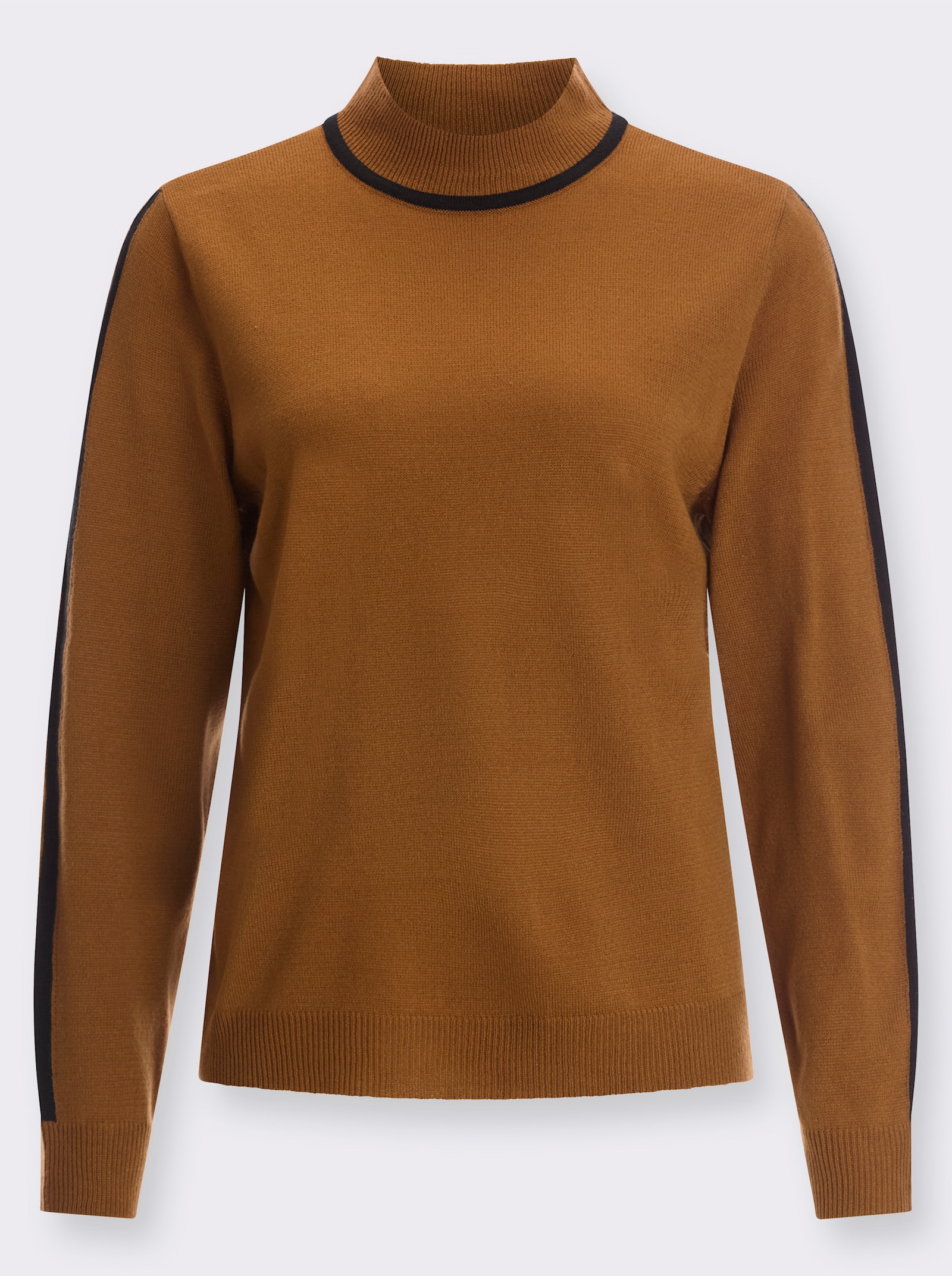 Stehkragenpullover mit gerippten Abschlüssen - cognac