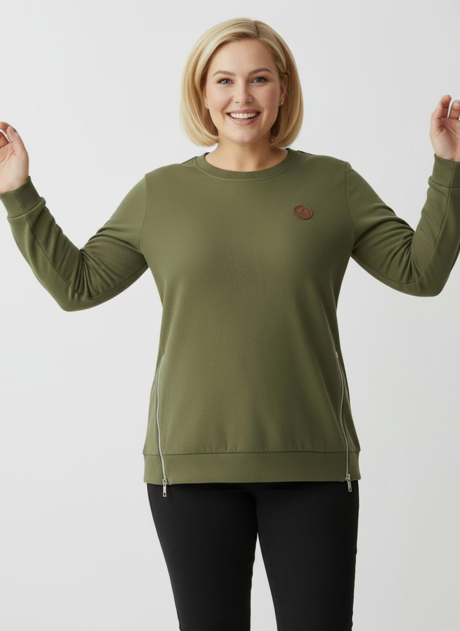 Sweatshirt mit Rippbündchen - oliv