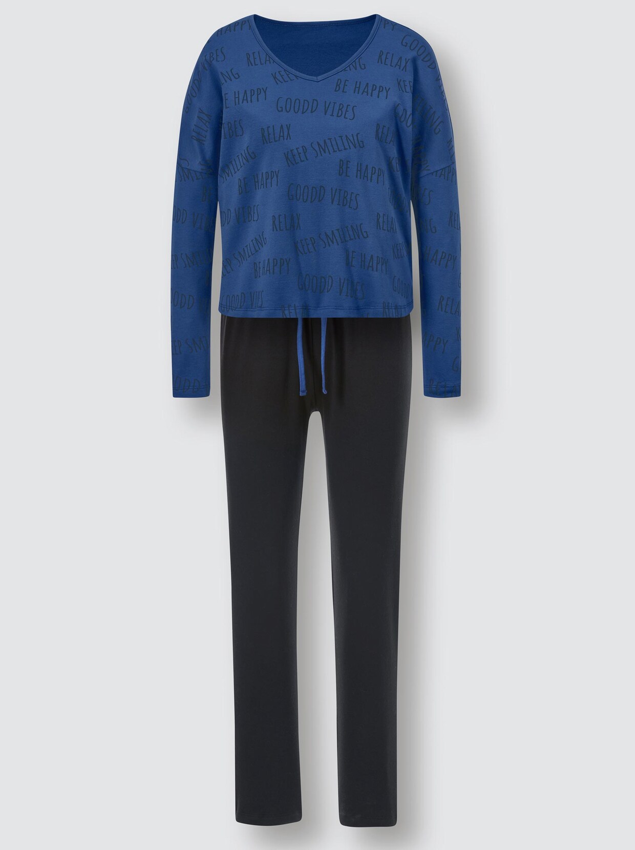 wäschepur Schlafanzug - royalblau-schwarz-bedruckt
