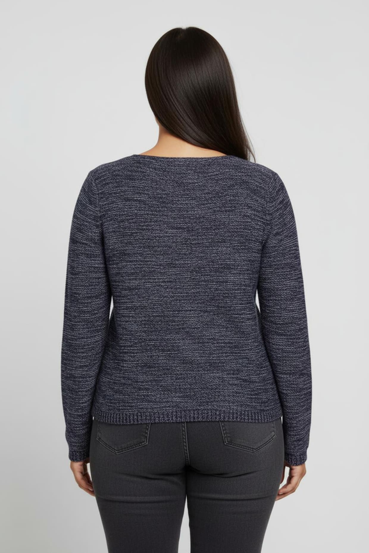 Rundhalspullover aus Melange-Strick - marine-meliert