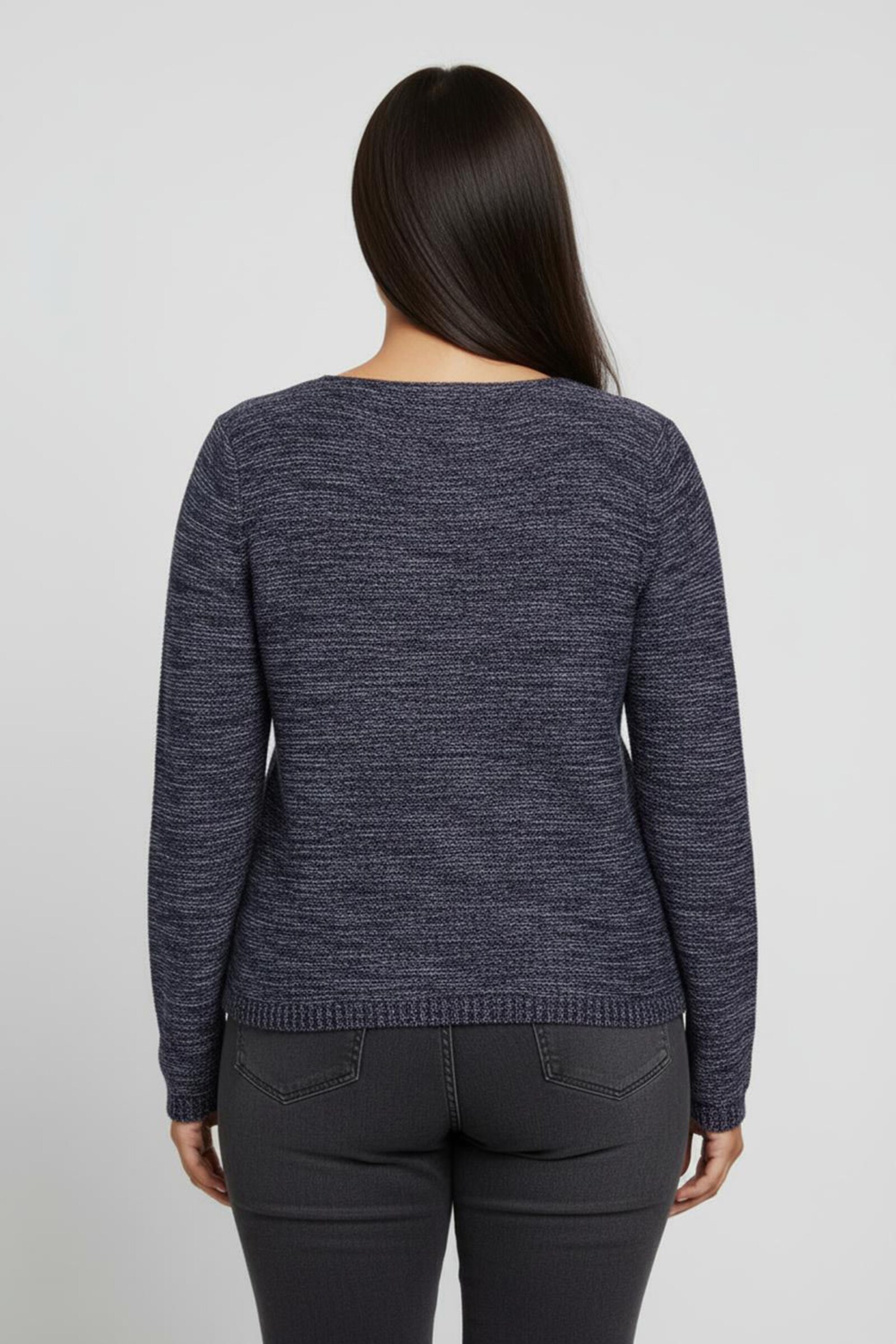 Rundhalspullover aus Melange-Strick - marine-meliert