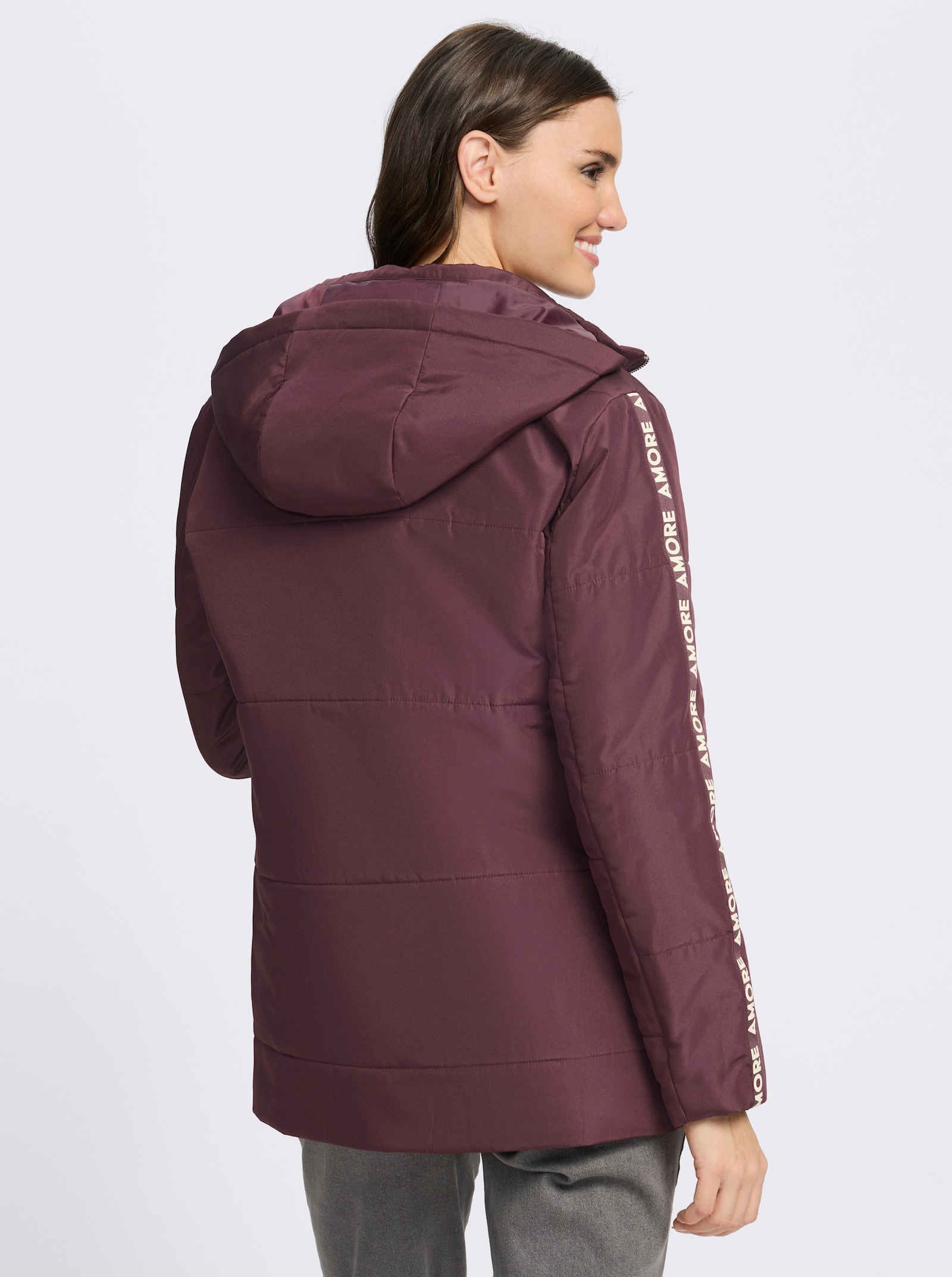 Steppjacke Zierband mit Schriftzug - burgund