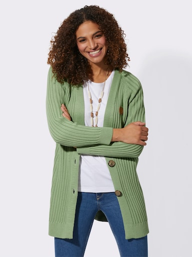 Longstrickjacke in Ripp-Optik - eucalyptus