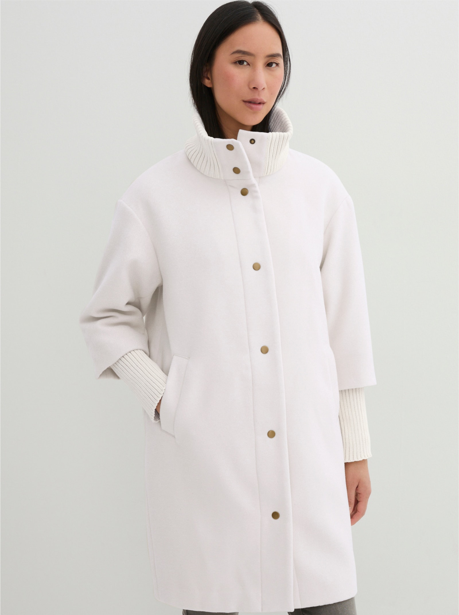 Mantel mit Rippenstrick-Bündchen - ecru