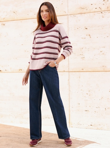 heine Rollkragenpullover mit Effektgarn - rosé-bordeaux-geringelt
