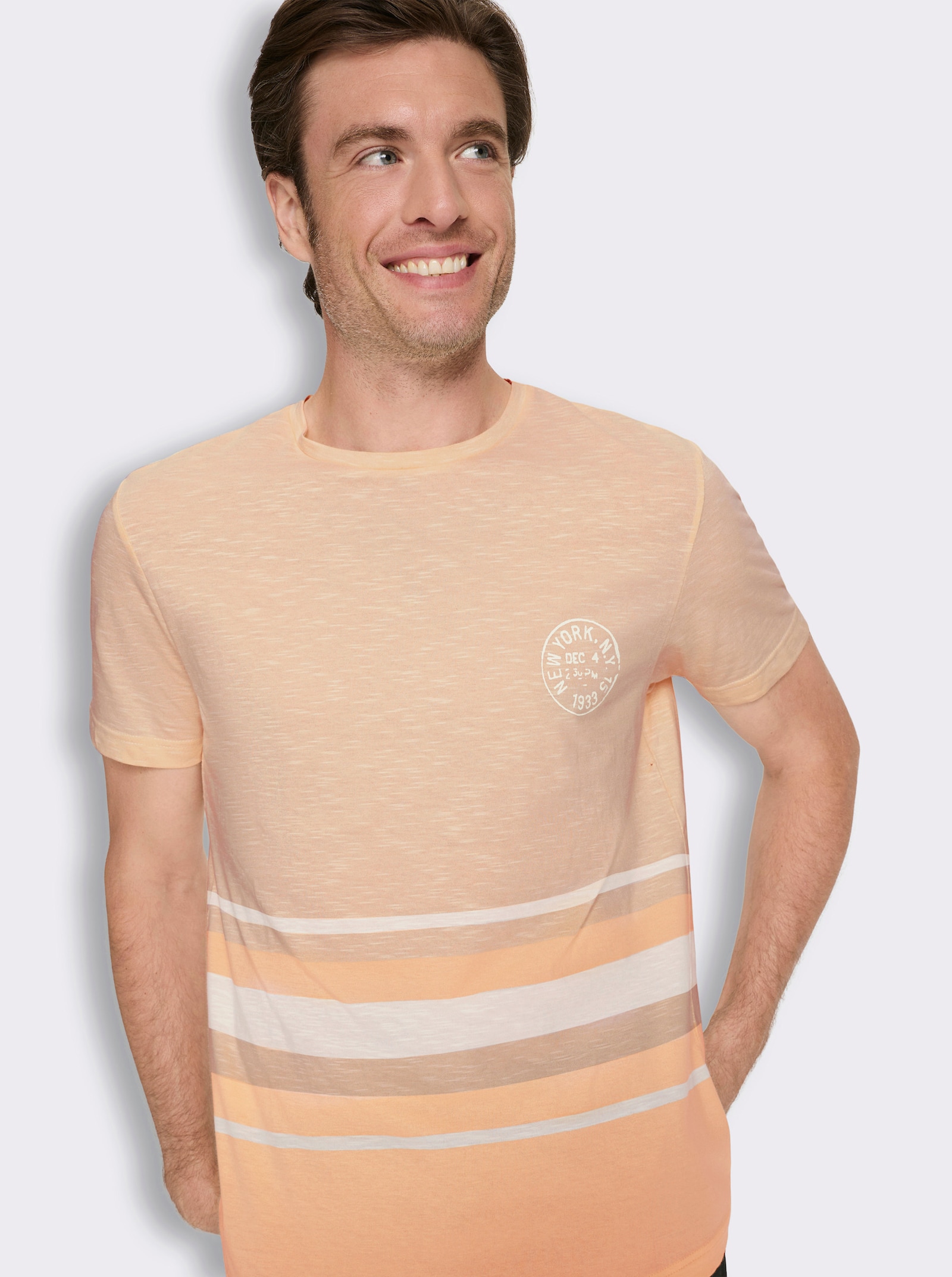 Kurzarmshirt mit garngefärbtem Muster - apricot