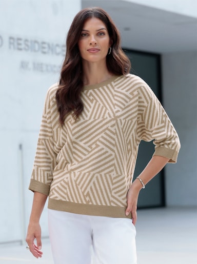 Fledermauspullover mit U-Boot-Ausschnitt - beige-ecru-gemustert
