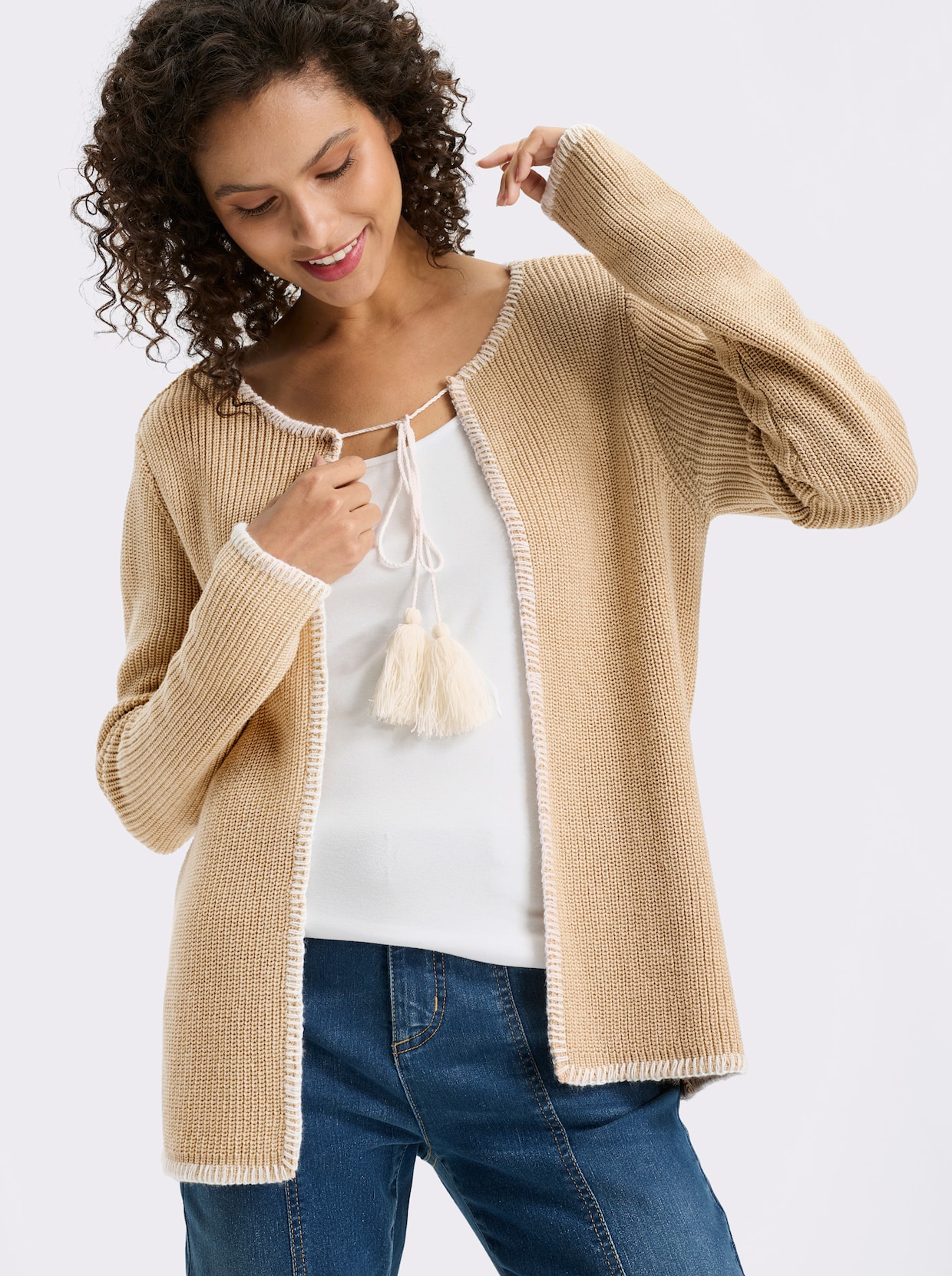 heine Strickjacke - sand-weiß