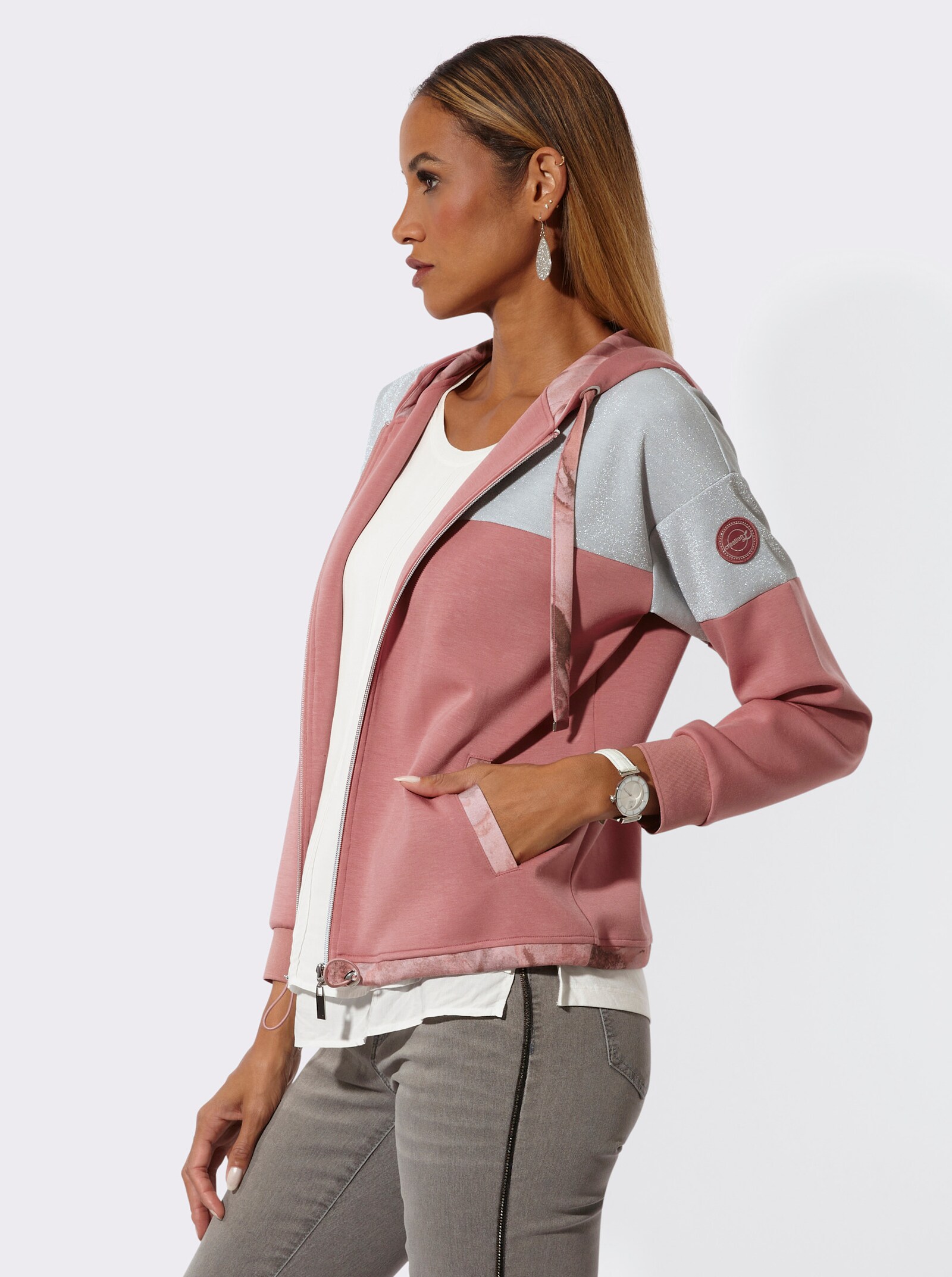 Shirtjacke mit Modal - rosenholz-hortensie-bedruckt