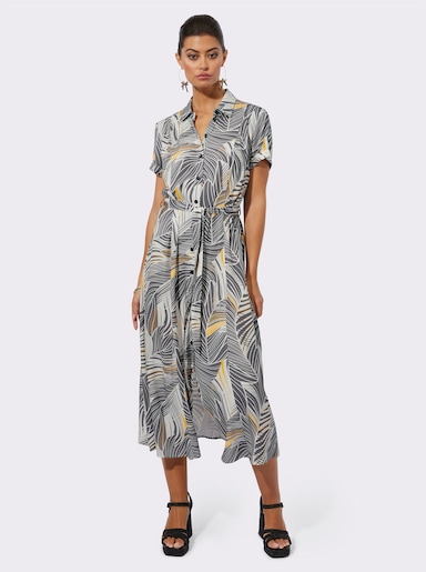 Druckkleid aus reiner, wertiger Viskose - anthrazit-ocker-bedruckt