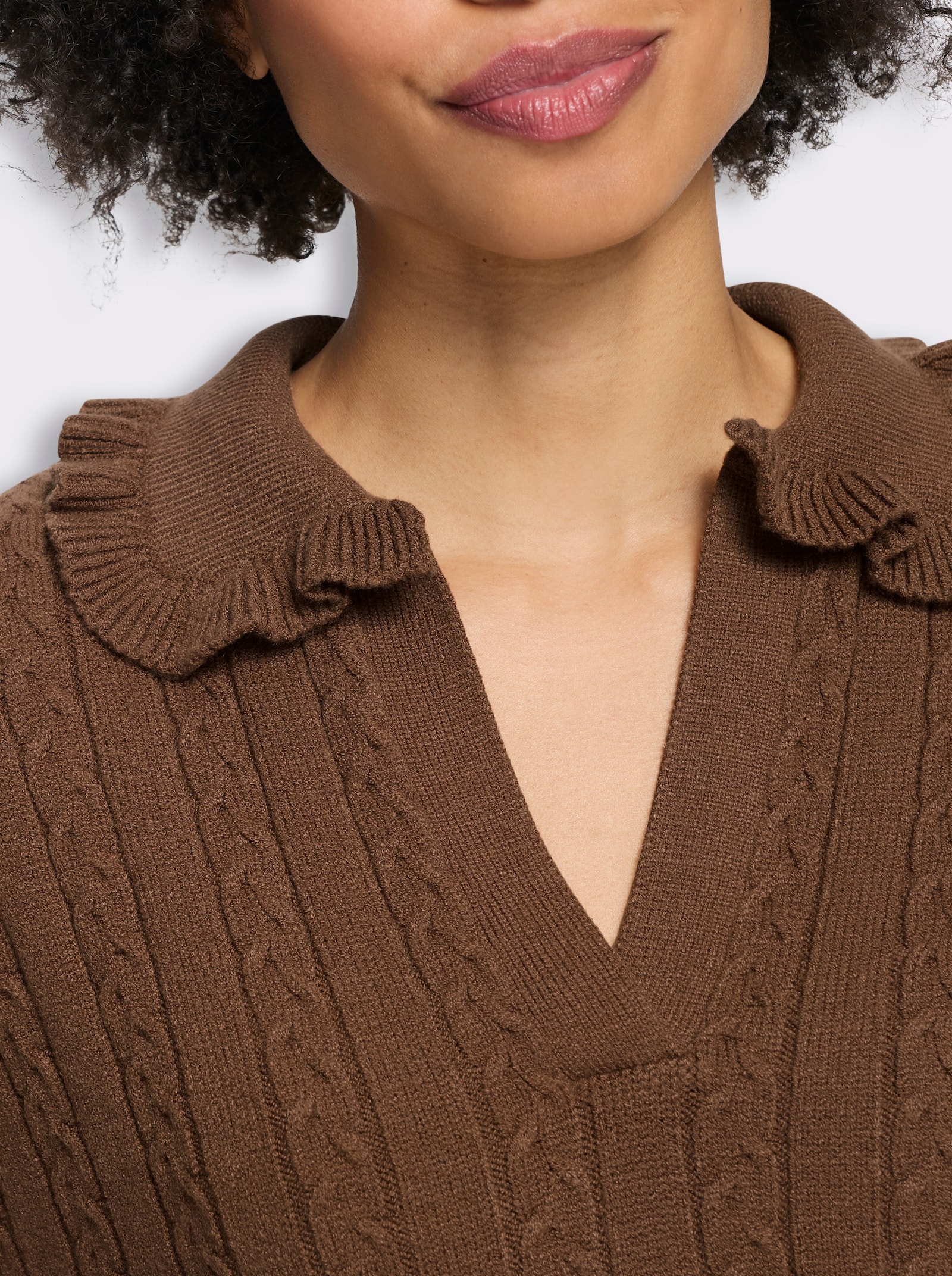 heine Langarm-Pullover mit Zopfmuster - braun