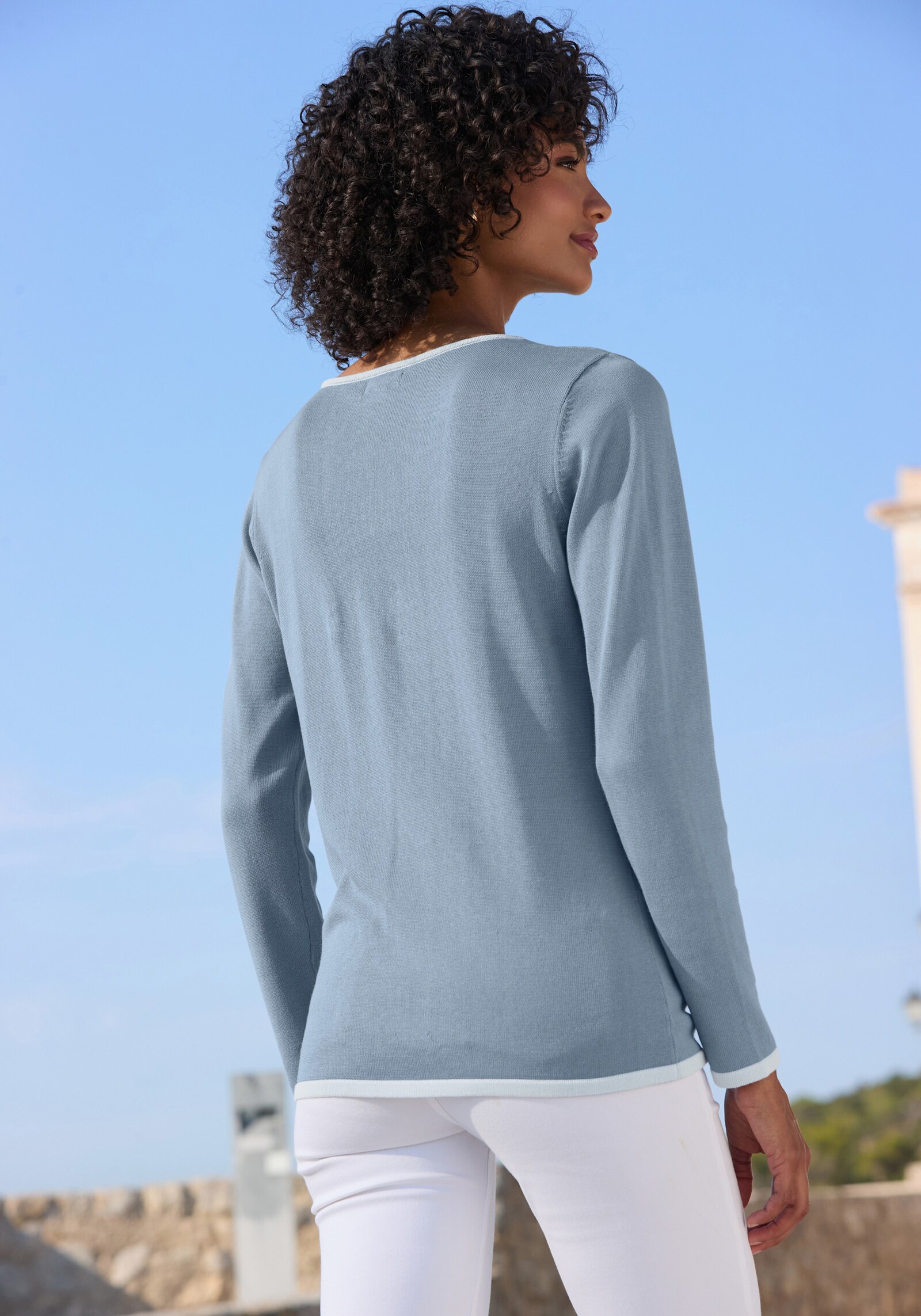 Vivance V-Ausschnitt-Pullover - blau-hellblau