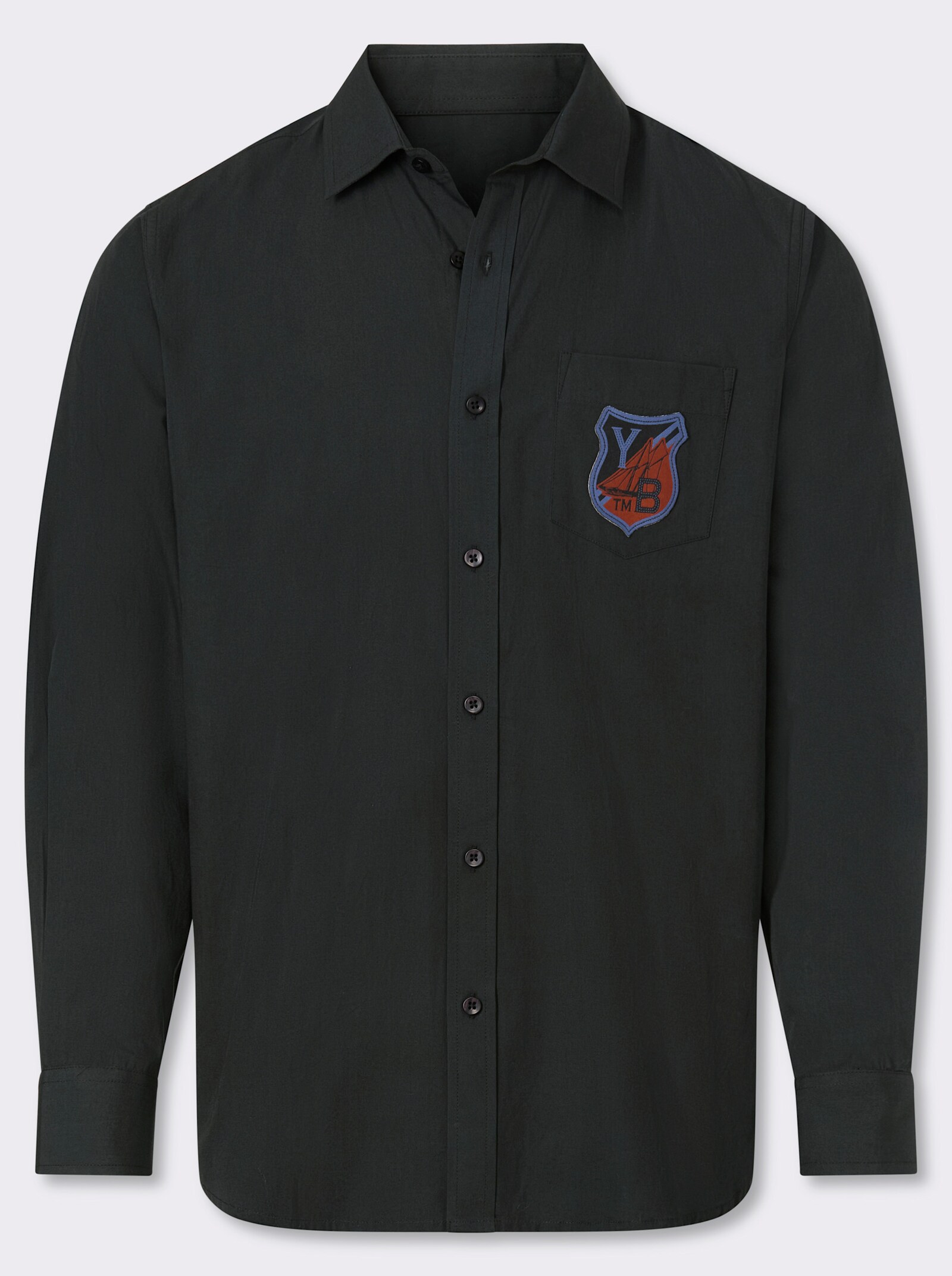 Catamaran Langarmhemd aus reiner Baumwolle, Popeline - graphit