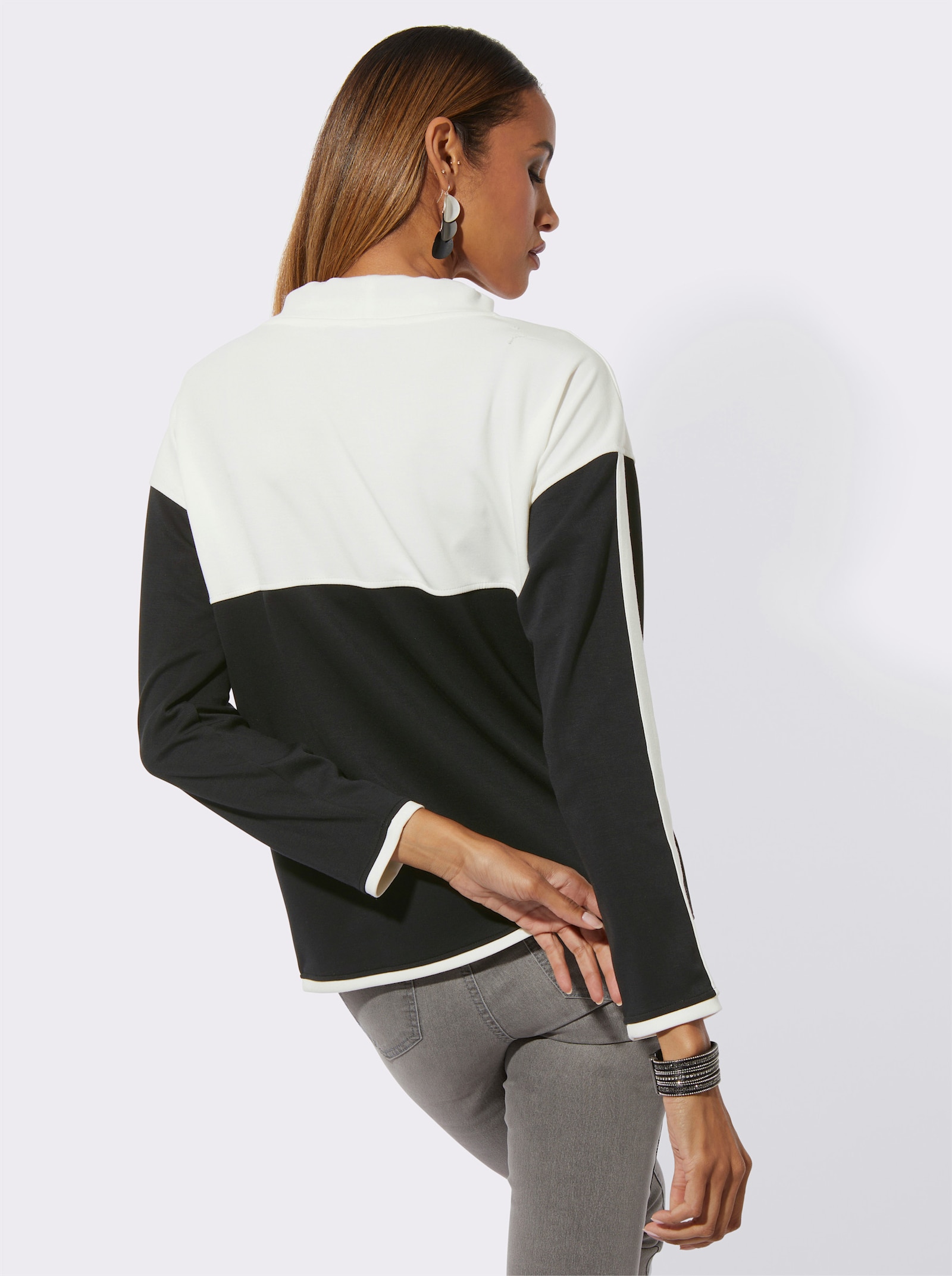 Sweatshirt mit Ziersteinchen - schwarz-ecru