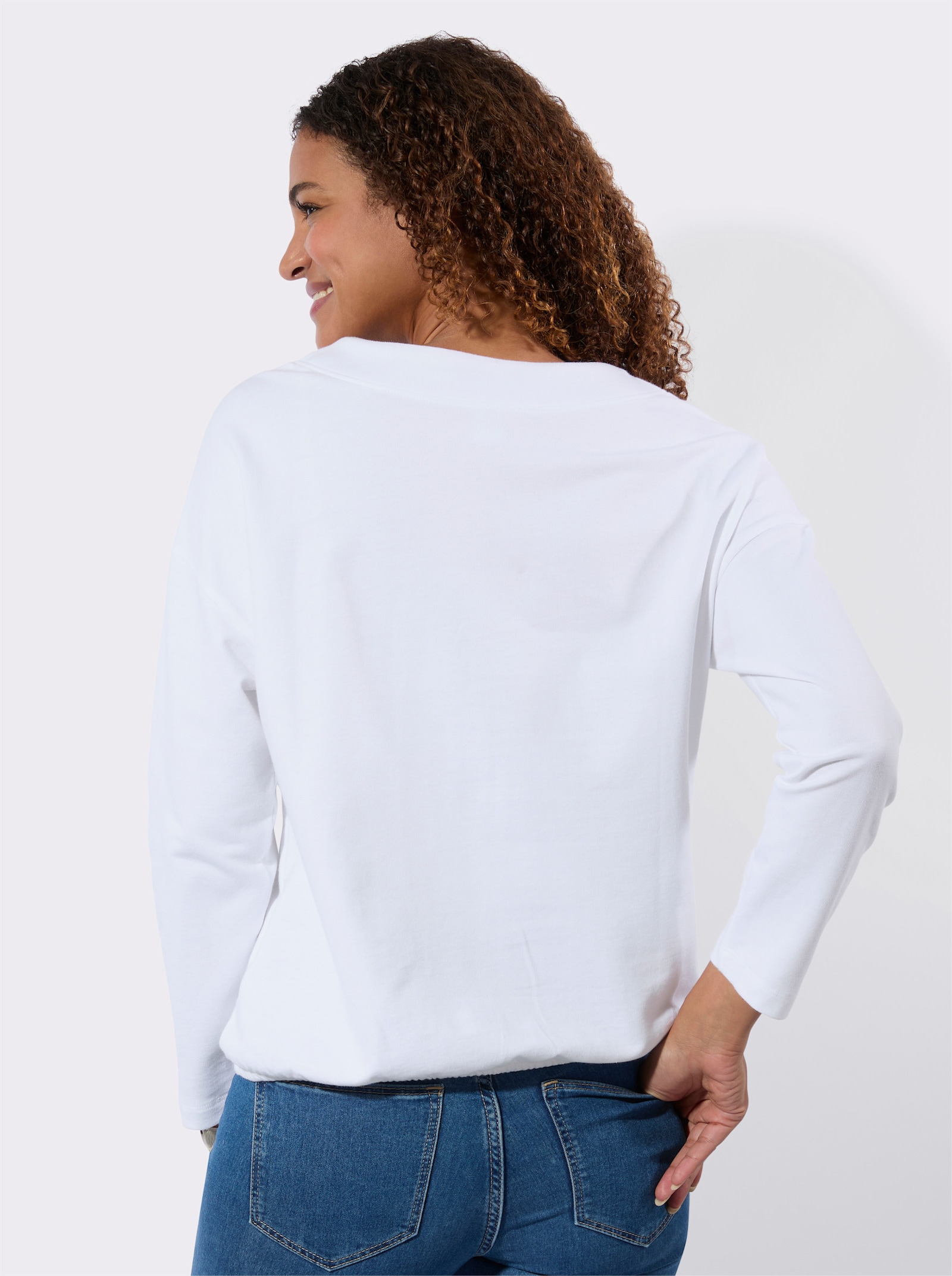 Sweatshirt mit Blumen-Print - weiss-rauchblau-bedruckt