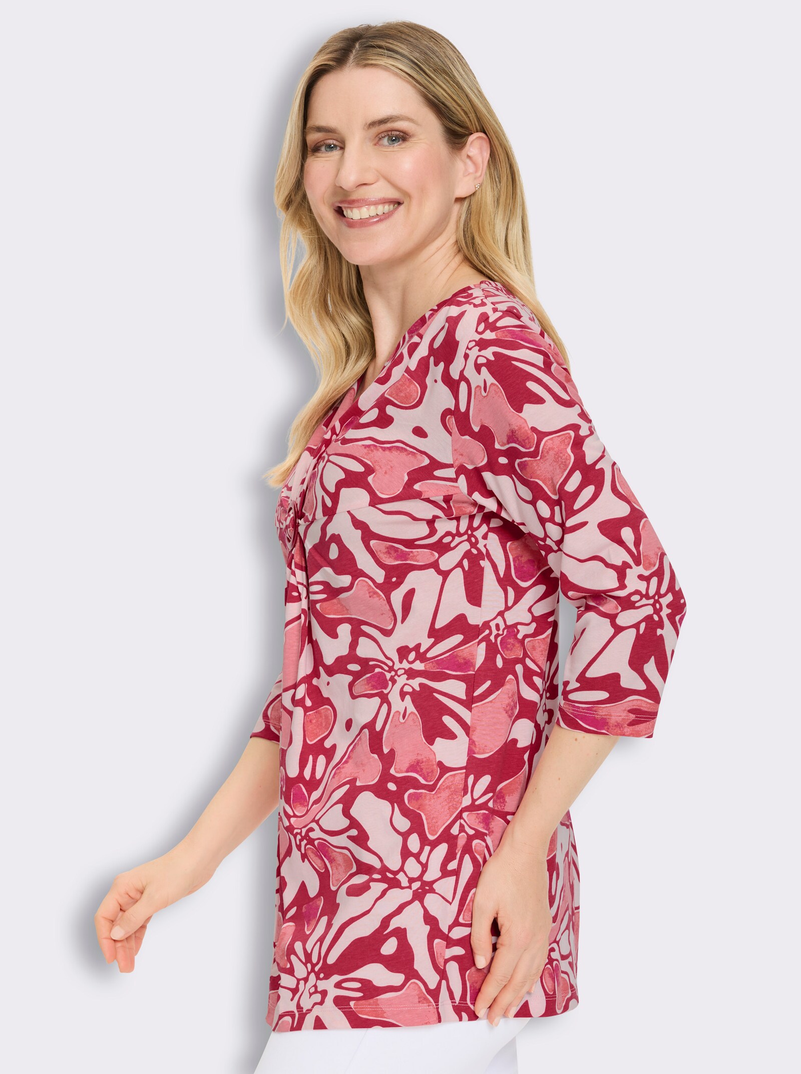 Longshirt mit Zierschnalle - hellrosé-erdbeere-bedruckt